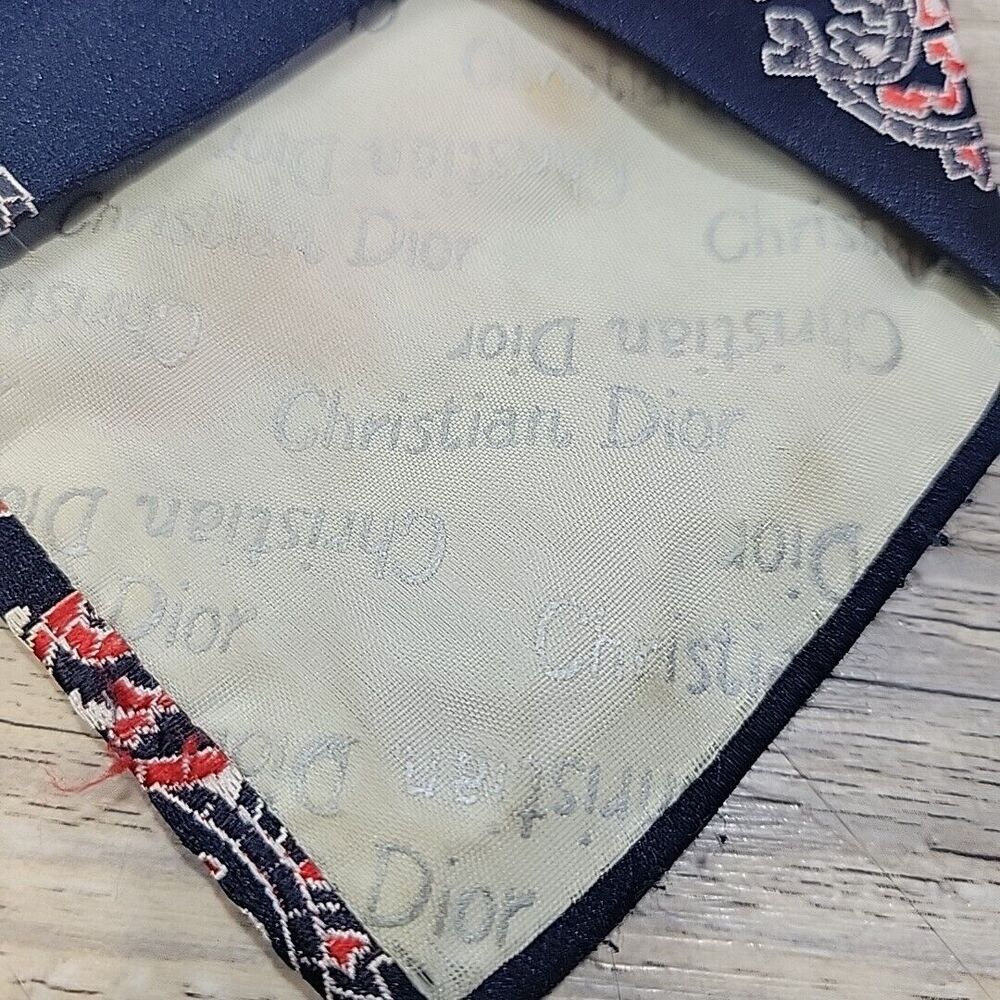 Vintage Christian Dior‎ Paisley Print Silk Tie 55" x 4 1/4" Navy Red - Picture 6 of 10